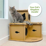 Feline Fortress Cat House: Eco-Friendly, Cat-Shaped Entrances, Fish-Shaped Handles, 7 Reversible Scratchboards, Lightweight, Easy Assembly, Sustainable, Compostable, SUPPORTS UP TO 30LBS