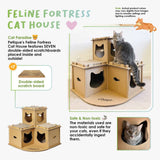 Feline Fortress Cat House: Eco-Friendly, Cat-Shaped Entrances, Fish-Shaped Handles, 7 Reversible Scratchboards, Lightweight, Easy Assembly, Sustainable, Compostable, SUPPORTS UP TO 30LBS