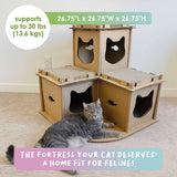 Feline Fortress Cat House: Eco-Friendly, Cat-Shaped Entrances, Fish-Shaped Handles, 7 Reversible Scratchboards, Lightweight, Easy Assembly, Sustainable, Compostable, SUPPORTS UP TO 30LBS