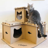 Feline Fortress Cat House: Eco-Friendly, Cat-Shaped Entrances, Fish-Shaped Handles, 7 Reversible Scratchboards, Lightweight, Easy Assembly, Sustainable, Compostable, SUPPORTS UP TO 30LBS