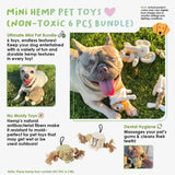 Petique 6 Piece Mini Hemp Pet Toy Bundle Pack: Eco-Friendly Pet Toys for Dogs & Cats, Non-Toxic, Durable, Squeaky Fun, Mentally Stimulating Chew Toys, Hemp Rope for Teeth Cleaning, Plaque Reduction, and Gum Massage, CE Certified Safe Pet Play Toys